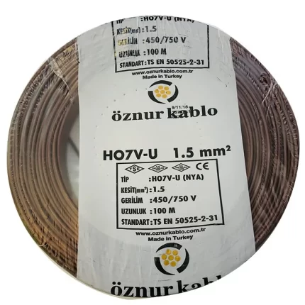 1,5 mm NYA Kablo Kahve H07V-U PVC İzoleli 450-750V Tek damarlı Tek Telli