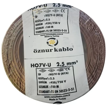 2,5 mm NYA Kablo Kahverengi H07V-U PVC İzoleli 450-750V Tek damarlı Tek Telli