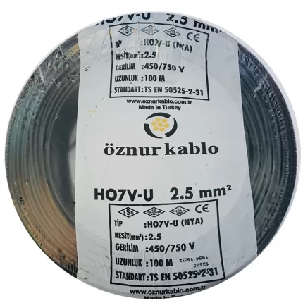 2,5 mm NYA Kablo Siyah H07V-U PVC İzoleli 450-750V Tek damarlı Tek Telli