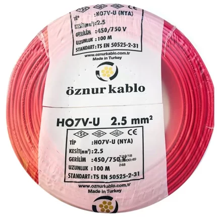 2,5 mm NYA Kablo kırmızı H07V-U PVC İzoleli 450-750V Tek damarlı Tek Telli