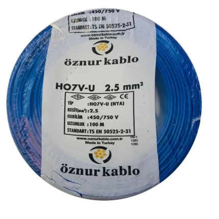 2,5 mm NYA Kablo mavi H07V-U PVC İzoleli 450-750V Tek damarlı Tek Telli