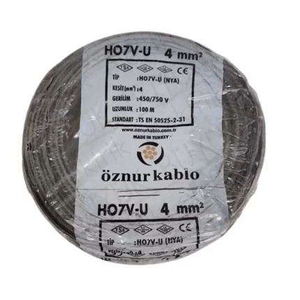 4 mm NYA Kablo siyah H07V-U PVC İzoleli 450-750V Tek damarlı Tek Telli