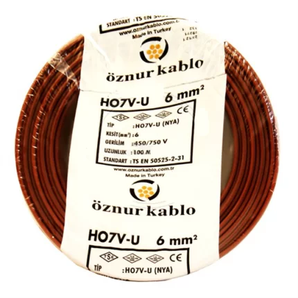 Öznur 6 mm NYA Kablo Kahve (H07V-U) PVC İzoleli 450/750V Tek damarlı Tek Telli