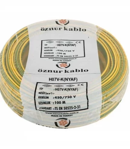 Öznur Sarı-Yeşil NYAF Kablo (H07V-K) PVC İzoleli Tek damarlı İnce Çok Telli 450V-750 V