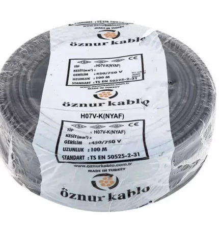 Öznur Siyah NYAF Kablo (H07V-K) PVC İzoleli Tek damarlı İnce Çok Telli 450V-750 V