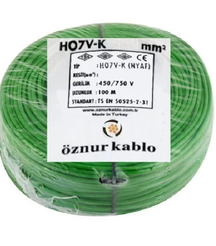 Öznur Yeşil NYAF Kablo (H07V-K) PVC İzoleli Tek damarlı İnce Çok Telli 450V-750 V
