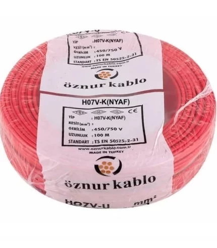 Öznur Kırmızı NYAF Kablo (H07V-K) PVC İzoleli Tek damarlı İnce Çok Telli 450V-750 V