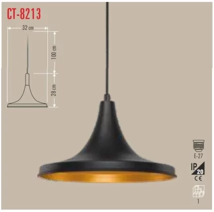 Dekoratif Siyah-Gold Sarkıt Armatür Cata CT-8213