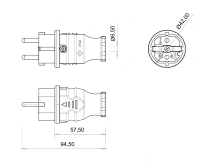 Monofaze Kauçuk Seri 1x16A. (2P+E) 200/250V. Düz Fiş